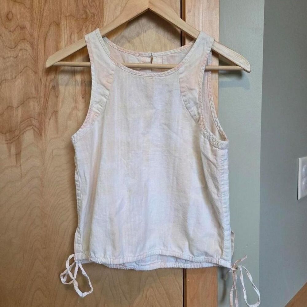 Rei White and Pink Plaid Side Tie Tank Top Hemp Cotton Blend